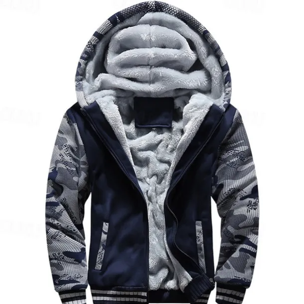 Men's Hoodie Fleece Hoodie Navy Blue Light Grey Dark Gray Hooded Camouflage Zipper Color Block Sports & Outdoor Casual Daily Polyester Streetwear Cool Casual Fall Winter Clothing Apparel Hoodies