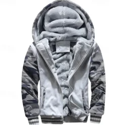 Men's Hoodie Fleece Hoodie Navy Blue Light Grey Dark Gray Hooded Camouflage Zipper Color Block Sports & Outdoor Casual Daily Polyester Streetwear Cool Casual Fall Winter Clothing Apparel Hoodies