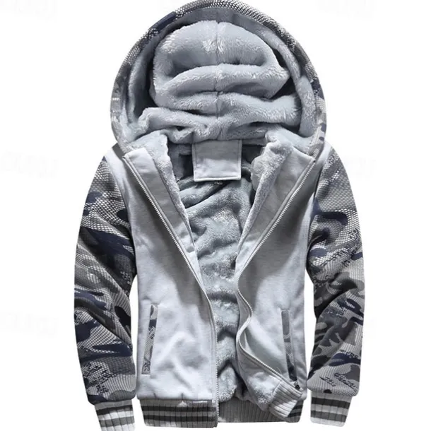 Men's Hoodie Fleece Hoodie Navy Blue Light Grey Dark Gray Hooded Camouflage Zipper Color Block Sports & Outdoor Casual Daily Polyester Streetwear Cool Casual Fall Winter Clothing Apparel Hoodies