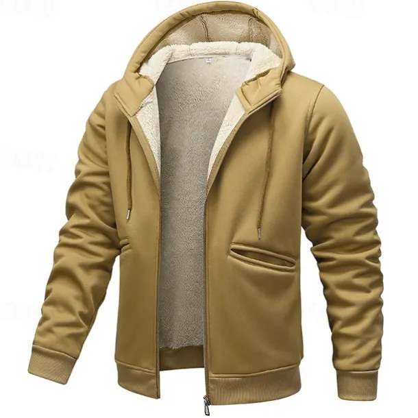 Men's Hoodie Full Zip Hoodie Fleece Hoodie Fleece lined Hoodie Yellow Army Green Khaki Gray Hooded Plain Zip Up Pocket Work Sports & Outdoor Casual Polyester Streetwear Sportswear Casual Fall & Winter