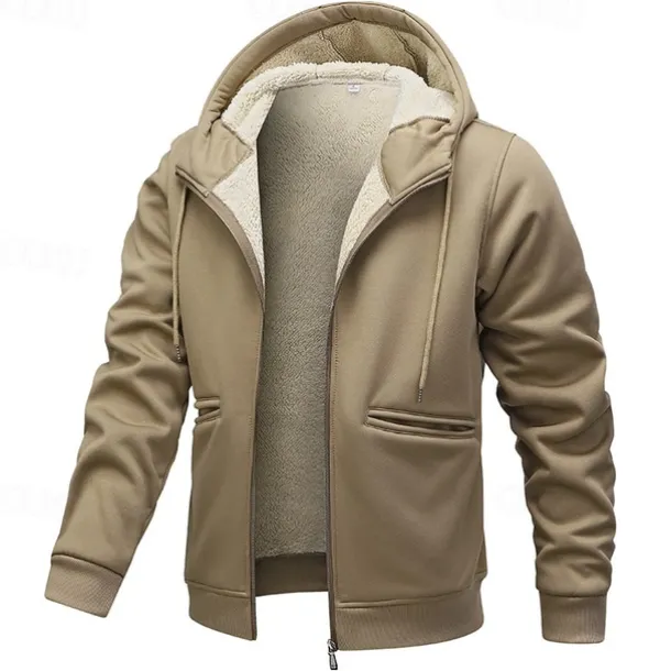 Men's Hoodie Full Zip Hoodie Fleece Hoodie Fleece lined Hoodie Yellow Army Green Khaki Gray Hooded Plain Zip Up Pocket Work Sports & Outdoor Casual Polyester Streetwear Sportswear Casual Fall & Winter