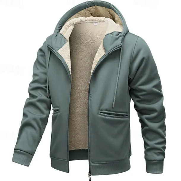 Men's Hoodie Full Zip Hoodie Fleece Hoodie Fleece lined Hoodie Yellow Army Green Khaki Gray Hooded Plain Zip Up Pocket Work Sports & Outdoor Casual Polyester Streetwear Sportswear Casual Fall & Winter