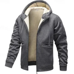 Men's Hoodie Full Zip Hoodie Fleece Hoodie Fleece lined Hoodie Yellow Army Green Khaki Gray Hooded Plain Zip Up Pocket Work Sports & Outdoor Casual Polyester Streetwear Sportswear Casual Fall & Winter