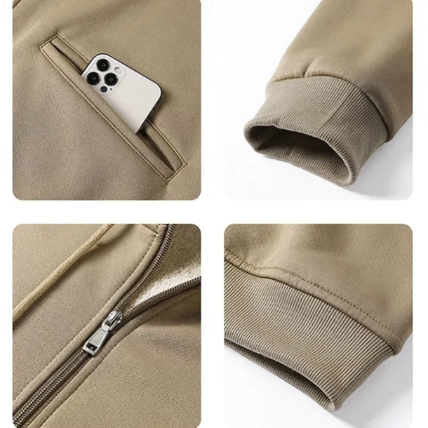 Men's Hoodie Full Zip Hoodie Fleece Hoodie Fleece lined Hoodie Yellow Army Green Khaki Gray Hooded Plain Zip Up Pocket Work Sports & Outdoor Casual Polyester Streetwear Sportswear Casual Fall & Winter