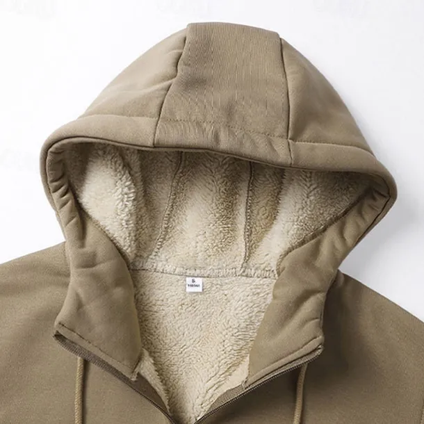 Men's Hoodie Full Zip Hoodie Fleece Hoodie Fleece lined Hoodie Yellow Army Green Khaki Gray Hooded Plain Zip Up Pocket Work Sports & Outdoor Casual Polyester Streetwear Sportswear Casual Fall & Winter