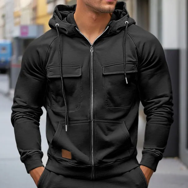 Men's Hoodie Full Zip Hoodie Raglan Hoodie Tactical Hoodie Black Wine Army Green Red Navy Blue Hooded Plain Tactical Sports & Outdoor Daily Streetwear Cool Casual Winter Spring & Fall Clothing