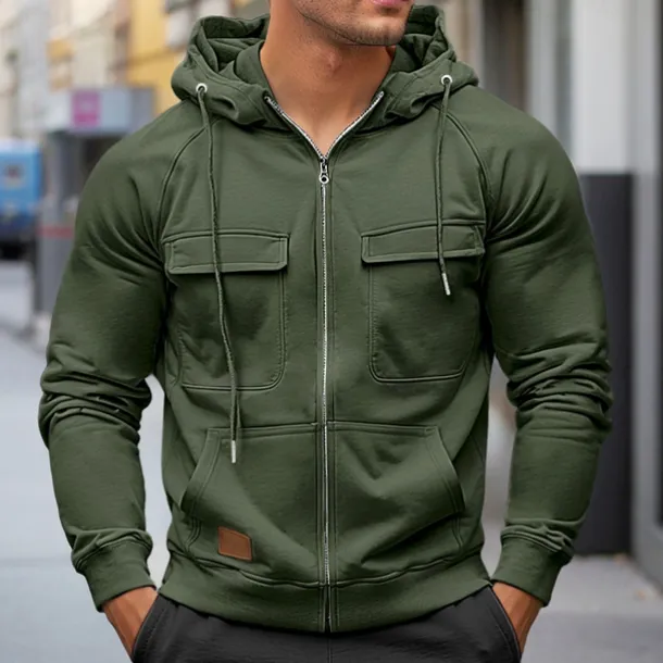 Men's Hoodie Full Zip Hoodie Raglan Hoodie Tactical Hoodie Black Wine Army Green Red Navy Blue Hooded Plain Tactical Sports & Outdoor Daily Streetwear Cool Casual Winter Spring & Fall Clothing