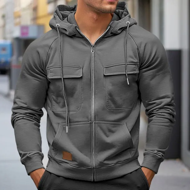 Men's Hoodie Full Zip Hoodie Raglan Hoodie Tactical Hoodie Black Wine Army Green Red Navy Blue Hooded Plain Tactical Sports & Outdoor Daily Streetwear Cool Casual Winter Spring & Fall Clothing