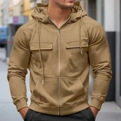 Men's Hoodie Full Zip Hoodie Raglan Hoodie Tactical Hoodie Black Wine Army Green Red Navy Blue Hooded Plain Tactical Sports & Outdoor Daily Streetwear Cool Casual Winter Spring & Fall Clothing