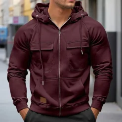 Men's Hoodie Full Zip Hoodie Raglan Hoodie Tactical Hoodie Black Wine Army Green Red Navy Blue Hooded Plain Tactical Sports & Outdoor Daily Streetwear Cool Casual Winter Spring & Fall Clothing