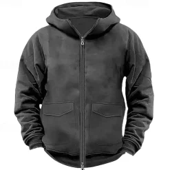 Men's Hoodie Full Zip Hoodie Tactical Hoodie Black Navy Blue Khaki Gray Hooded Plain Tactical Sports & Outdoor Daily Streetwear Cool Casual Winter Spring & Fall Clothing Apparel Hoodies Sweatshirts