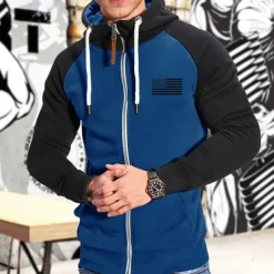 Men's Hoodie Hoodie Jacket Patchwork Full Zip Long Sleeve Hoodie Casual Athleisure Fall Breathable Quick Dry Soft Gym Workout Running Walking Sportswear Activewear Graphic Dark Grey Wine Red Black