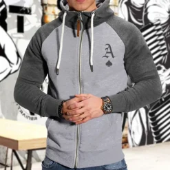 Men's Hoodie Hoodie Jacket Patchwork Full Zip Long Sleeve Hoodie Casual Athleisure Fall Breathable Quick Dry Soft Gym Workout Running Walking Sportswear Activewear Graphic Dark Grey Wine Red Black