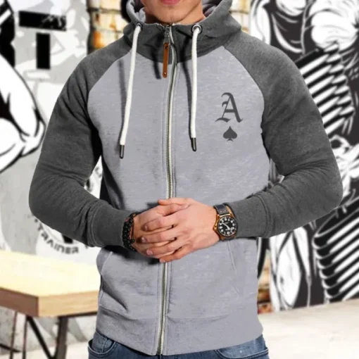 Men's Hoodie Hoodie Jacket Patchwork Full Zip Long Sleeve Hoodie Casual Athleisure Fall Breathable Quick Dry Soft Gym Workout Running Walking Sportswear Activewear Graphic Dark Grey Wine Red Black