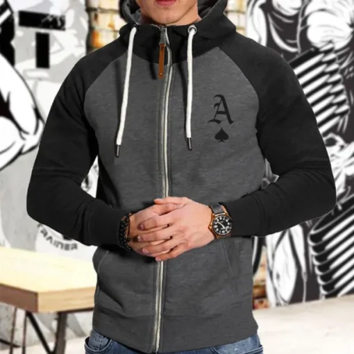 Men's Hoodie Hoodie Jacket Patchwork Full Zip Long Sleeve Hoodie Casual Athleisure Fall Breathable Quick Dry Soft Gym Workout Running Walking Sportswear Activewear Graphic Dark Grey Wine Red Black