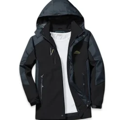 Men's Hoodie Jacket Hiking Softshell Jacket Hiking Windbreaker Outdoor Patchwork Waterproof Windproof Quick Dry Lightweight Jacket Top Full Length Visible Zipper Hunting Fishing Climbing Black Army