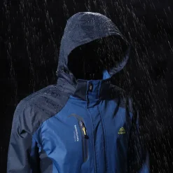 Men's Hoodie Jacket Hiking Softshell Jacket Hiking Windbreaker Outdoor Patchwork Waterproof Windproof Quick Dry Lightweight Jacket Top Full Length Visible Zipper Hunting Fishing Climbing Black Army