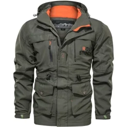 Men's Hoodie Jacket Waterproof Hiking Jacket Rain Jacket Winter Outdoor Thermal Warm Waterproof Windproof Multi-Pockets Outerwear Raincoat Coat Fishing Climbing Beach Black khaki Army Green