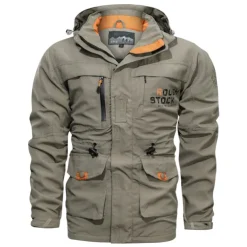 Men's Hoodie Jacket Waterproof Hiking Jacket Rain Jacket Winter Outdoor Thermal Warm Waterproof Windproof Multi-Pockets Outerwear Raincoat Coat Fishing Climbing Beach Black khaki Army Green