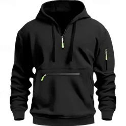 Men's Hoodie Pullover Hoodie Sweatshirt Quarter Zip Sweatshirt Tactical Wine Red Black White Navy Blue Blue Hooded Plain Pocket Quarter Zip Sports & Outdoor Daily Holiday Streetwear Cool Sportswear