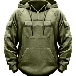 Men's Hoodie Quarter Zip Hoodie Black Army Green Navy Blue Khaki Dark Gray Hooded Plain Pocket Sports & Outdoor Daily Holiday Streetwear Basic Casual Spring & Fall Clothing Apparel Hoodies
