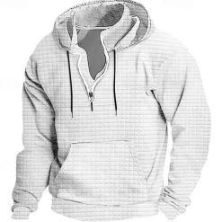 Men's Hoodie Quarter Zip Hoodie Black White Wine Army Green Navy Blue Hooded Plain Ribbed Textured Knit-texture Sports & Outdoor Daily Holiday Polyester Streetwear Basic Casual Spring & Fall