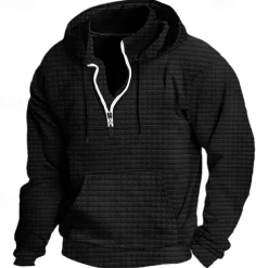 Men's Hoodie Quarter Zip Hoodie Black White Wine Army Green Navy Blue Hooded Plain Ribbed Textured Knit-texture Sports & Outdoor Daily Holiday Polyester Streetwear Basic Casual Spring & Fall
