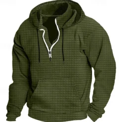 Men's Hoodie Quarter Zip Hoodie Black White Wine Army Green Navy Blue Hooded Plain Ribbed Textured Knit-texture Sports & Outdoor Daily Holiday Polyester Streetwear Basic Casual Spring & Fall