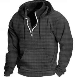 Men's Hoodie Quarter Zip Hoodie Black White Wine Army Green Navy Blue Hooded Plain Ribbed Textured Knit-texture Sports & Outdoor Daily Holiday Polyester Streetwear Basic Casual Spring & Fall