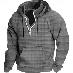 Men's Hoodie Quarter Zip Hoodie Black White Wine Army Green Navy Blue Hooded Plain Ribbed Textured Knit-texture Sports & Outdoor Daily Holiday Polyester Streetwear Basic Casual Spring & Fall