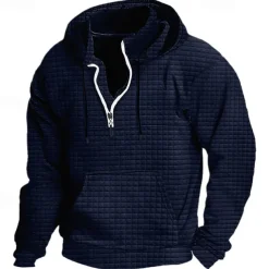 Men's Hoodie Quarter Zip Hoodie Black White Wine Army Green Navy Blue Hooded Plain Ribbed Textured Knit-texture Sports & Outdoor Daily Holiday Polyester Streetwear Basic Casual Spring & Fall