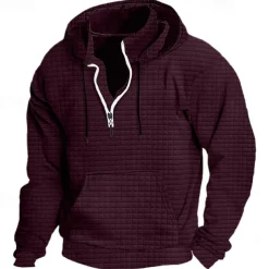 Men's Hoodie Quarter Zip Hoodie Black White Wine Army Green Navy Blue Hooded Plain Ribbed Textured Knit-texture Sports & Outdoor Daily Holiday Polyester Streetwear Basic Casual Spring & Fall