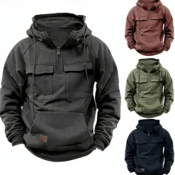 Men's Hoodie Quarter Zip Hoodie Tactical Hoodie Tactical Wine Red Black Wine Army Green Navy Blue Hooded Plain Tactical Sports & Outdoor Daily Streetwear Cool Casual Spring & Fall Clothing Apparel
