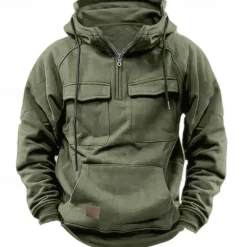 Men's Hoodie Quarter Zip Hoodie Tactical Hoodie Tactical Wine Red Black Wine Army Green Navy Blue Hooded Plain Tactical Sports & Outdoor Daily Streetwear Cool Casual Spring & Fall Clothing Apparel