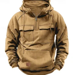 Men's Hoodie Quarter Zip Hoodie Tactical Hoodie Tactical Wine Red Black Wine Army Green Navy Blue Hooded Plain Tactical Sports & Outdoor Daily Streetwear Cool Casual Spring & Fall Clothing Apparel