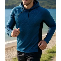Men's Hoodie Sweatshirt Long Sleeve Top Breathable Quick Dry Lightweight Tennis Golf Running Sportswear Activewear Color Block Black Red Dark Blue