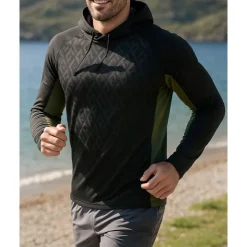 Men's Hoodie Sweatshirt Long Sleeve Top Breathable Quick Dry Lightweight Tennis Golf Running Sportswear Activewear Color Block Black Red Dark Blue