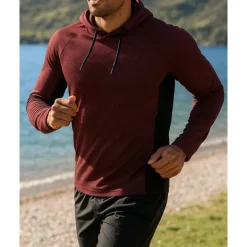 Men's Hoodie Sweatshirt Long Sleeve Top Breathable Quick Dry Lightweight Tennis Golf Running Sportswear Activewear Color Block Black Red Dark Blue