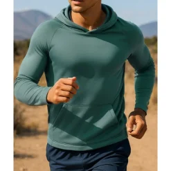 Men's Hoodie Sweatshirt Pocket Long Sleeve Top Athleisure Fall Breathable Quick Dry Lightweight Tennis Golf Running Sportswear Activewear Solid Colored Navy Black White