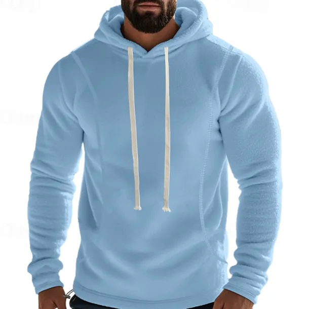 Men's Hoodie Sweatshirt Polar Fleece Black Army Green Khaki Dark Gray Light Blue Hooded Plain Drawstring Ribbed Front Pocket Sports & Outdoor Daily Holiday Polyester Streetwear Basic Casual Fall