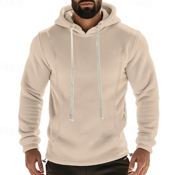 Men's Hoodie Sweatshirt Polar Fleece Black Army Green Khaki Dark Gray Light Blue Hooded Plain Drawstring Ribbed Front Pocket Sports & Outdoor Daily Holiday Polyester Streetwear Basic Casual Fall