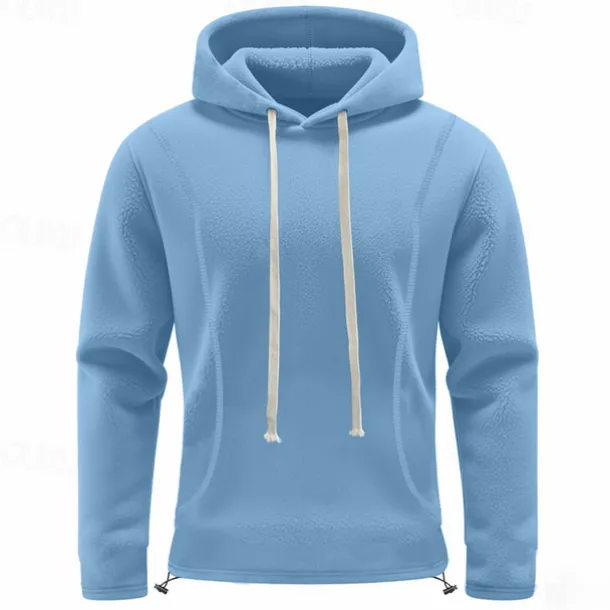 Men's Hoodie Sweatshirt Polar Fleece Black Army Green Khaki Dark Gray Light Blue Hooded Plain Drawstring Ribbed Front Pocket Sports & Outdoor Daily Holiday Polyester Streetwear Basic Casual Fall