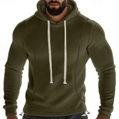 Men's Hoodie Sweatshirt Polar Fleece Black Army Green Khaki Dark Gray Light Blue Hooded Plain Drawstring Ribbed Front Pocket Sports & Outdoor Daily Holiday Polyester Streetwear Basic Casual Fall