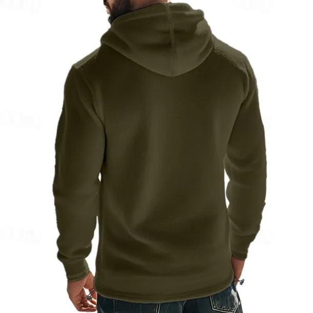 Men's Hoodie Sweatshirt Polar Fleece Black Army Green Khaki Dark Gray Light Blue Hooded Plain Drawstring Ribbed Front Pocket Sports & Outdoor Daily Holiday Polyester Streetwear Basic Casual Fall