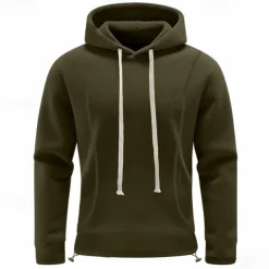 Men's Hoodie Sweatshirt Polar Fleece Black Army Green Khaki Dark Gray Light Blue Hooded Plain Drawstring Ribbed Front Pocket Sports & Outdoor Daily Holiday Polyester Streetwear Basic Casual Fall