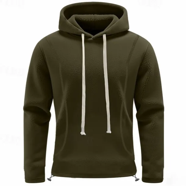 Men's Hoodie Sweatshirt Polar Fleece Black Army Green Khaki Dark Gray Light Blue Hooded Plain Drawstring Ribbed Front Pocket Sports & Outdoor Daily Holiday Polyester Streetwear Basic Casual Fall
