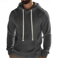 Men's Hoodie Sweatshirt Polar Fleece Black Army Green Khaki Dark Gray Light Blue Hooded Plain Drawstring Ribbed Front Pocket Sports & Outdoor Daily Holiday Polyester Streetwear Basic Casual Fall