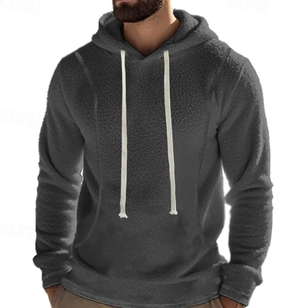 Men's Hoodie Sweatshirt Polar Fleece Black Army Green Khaki Dark Gray Light Blue Hooded Plain Drawstring Ribbed Front Pocket Sports & Outdoor Daily Holiday Polyester Streetwear Basic Casual Fall