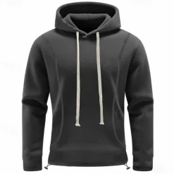Men's Hoodie Sweatshirt Polar Fleece Black Army Green Khaki Dark Gray Light Blue Hooded Plain Drawstring Ribbed Front Pocket Sports & Outdoor Daily Holiday Polyester Streetwear Basic Casual Fall