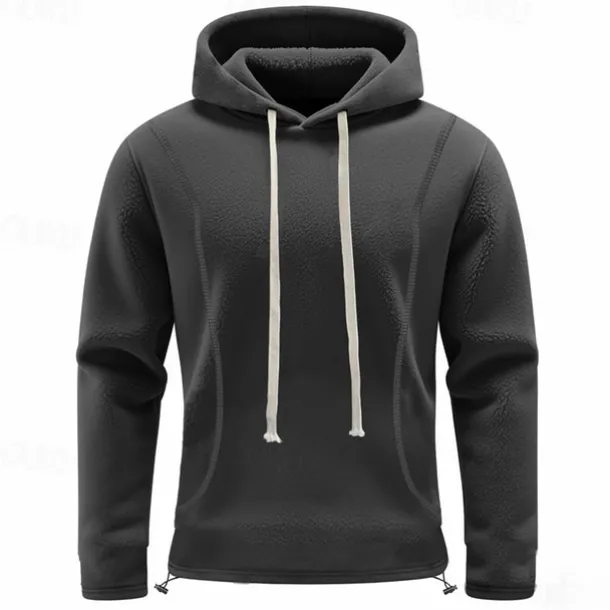 Men's Hoodie Sweatshirt Polar Fleece Black Army Green Khaki Dark Gray Light Blue Hooded Plain Drawstring Ribbed Front Pocket Sports & Outdoor Daily Holiday Polyester Streetwear Basic Casual Fall